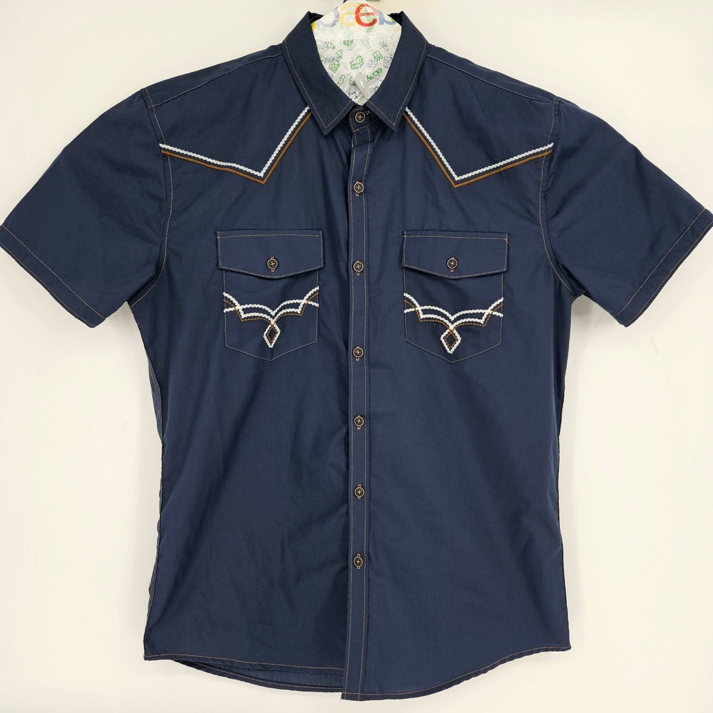 Outlander Shirt Mens Large Western Blue Craft Flow Short Sleeve Button Up